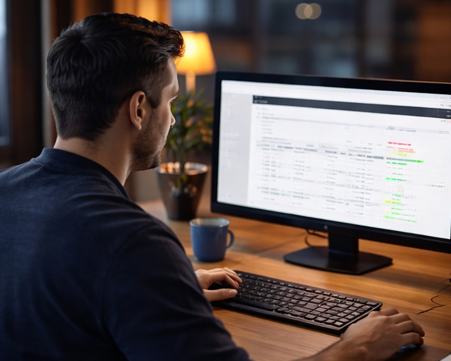 Person arbeitet am PC an einer Fahrzeugtransport-Anfrage