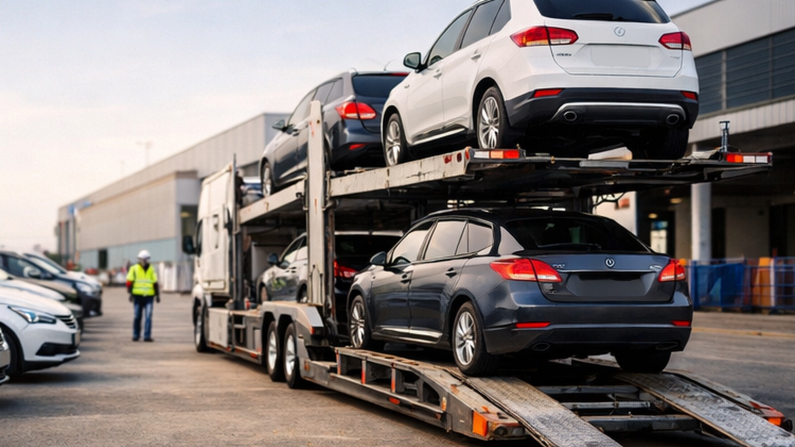 Professioneller Fahrzeugtransport auf einem Autotransporter